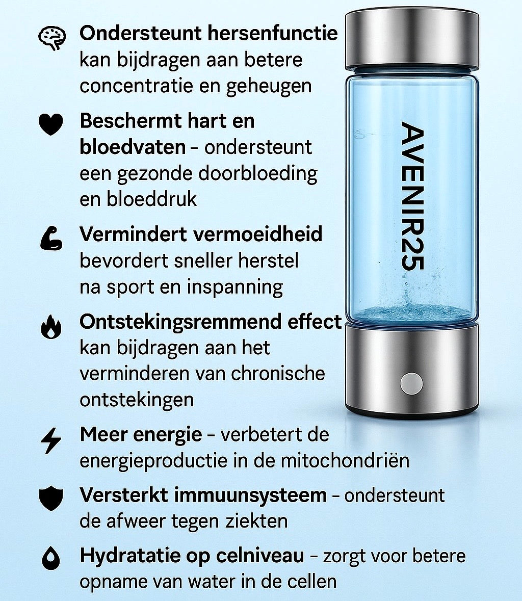 Slimme waterfles met waterstof-technologie –  Alkalische Waterfles met SPE/PEM-filter – Oplaadbaar - 420ML
